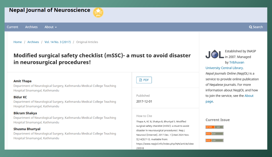 Modified surgical safety checklist (mSSC)- a must to avoid disaster in neurosurgical procedures